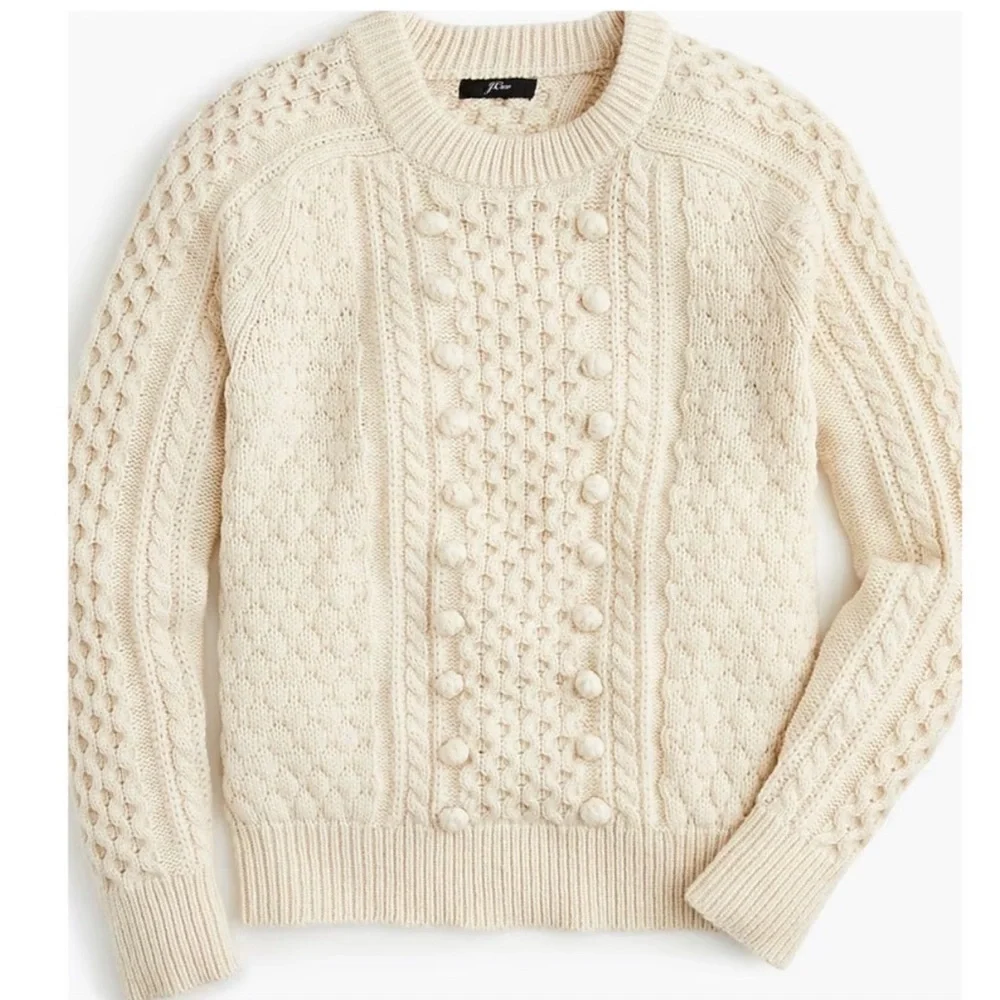 J CREW POPCORN CABLE KNIT SWEATER XL beige cream wool blend winter classic - Picture 2 of 9